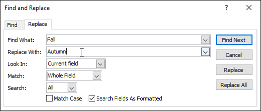 کادر محاوره ای find and replace